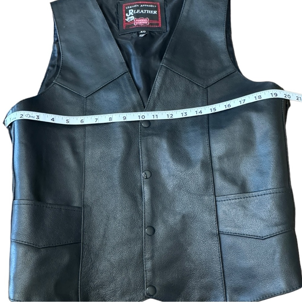 JR Leather Biker Vest Black Snap Front Side Ties Vintage Motorcycle Men’s Sz 40 - Picture 3 of 9
